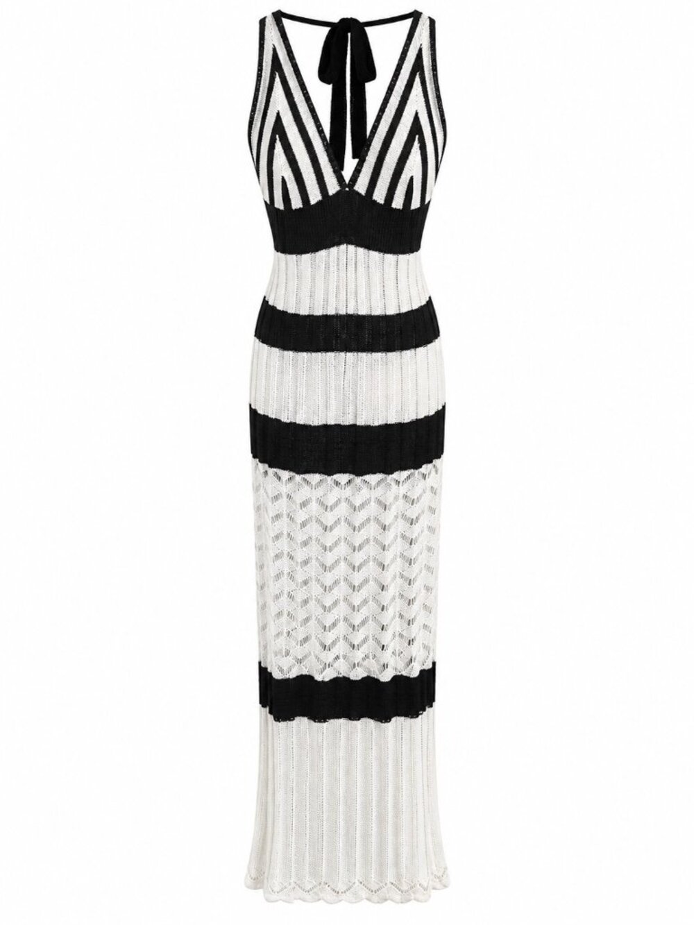 Black & White Striped Knit Sleeveless Maxi Halter Dress By Hyfve Size L 100% Vis